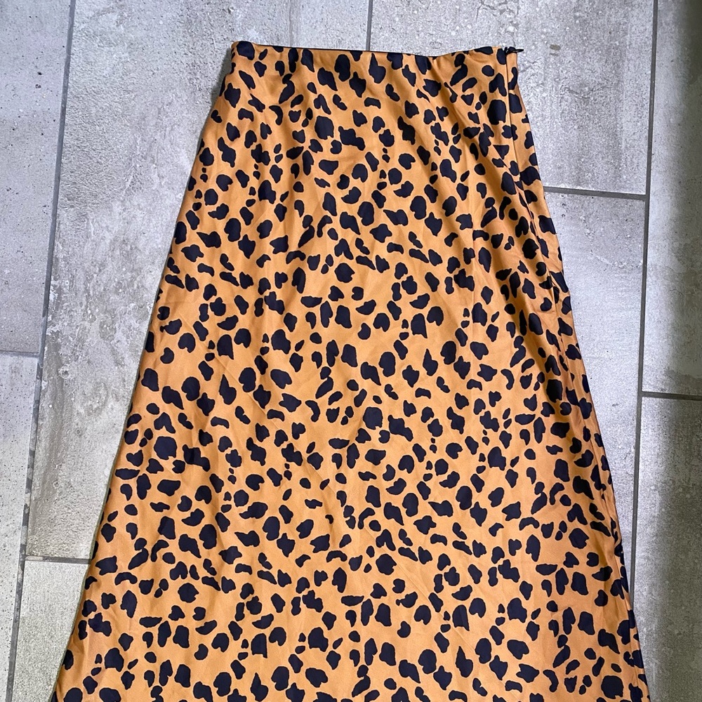 Satin Leopard Print Midi Skirt
